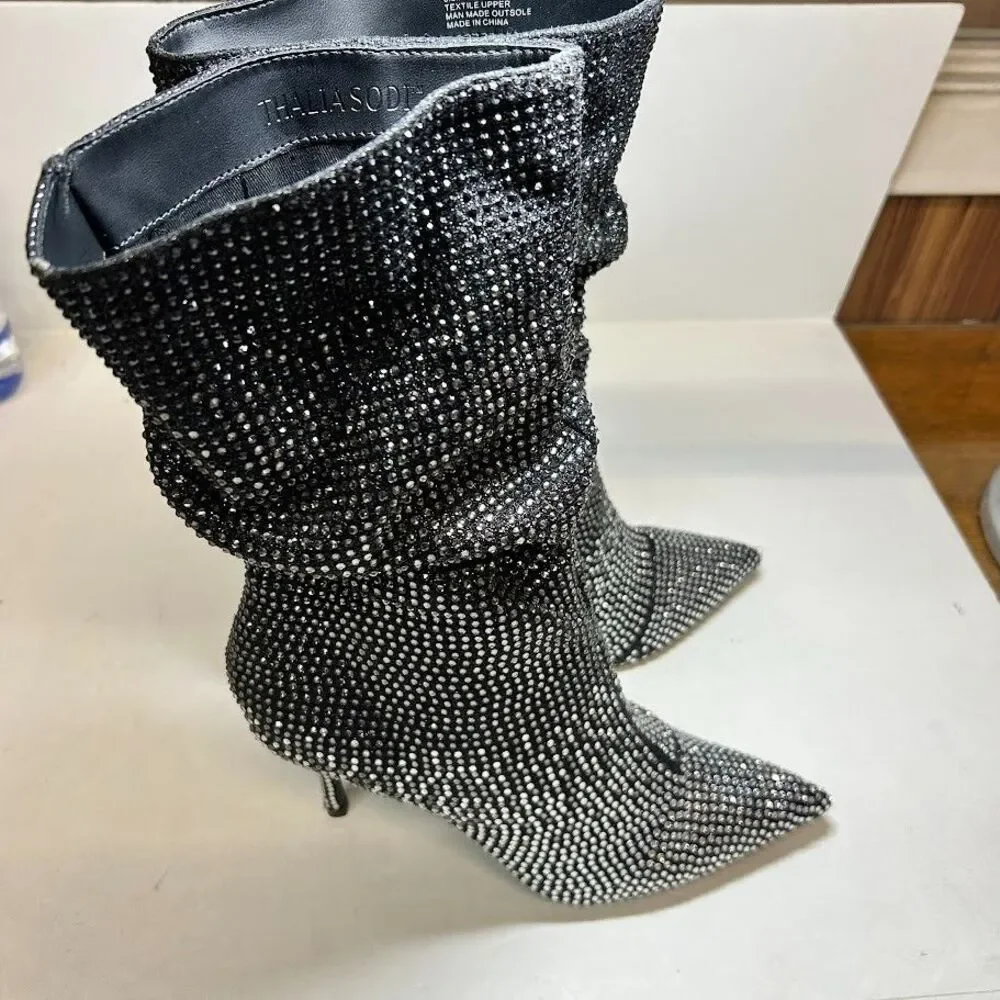 Thalia Sodi Womens 10 M Black Ombre Rhinestone Raquell Pointed Toe Boots NIB PP1